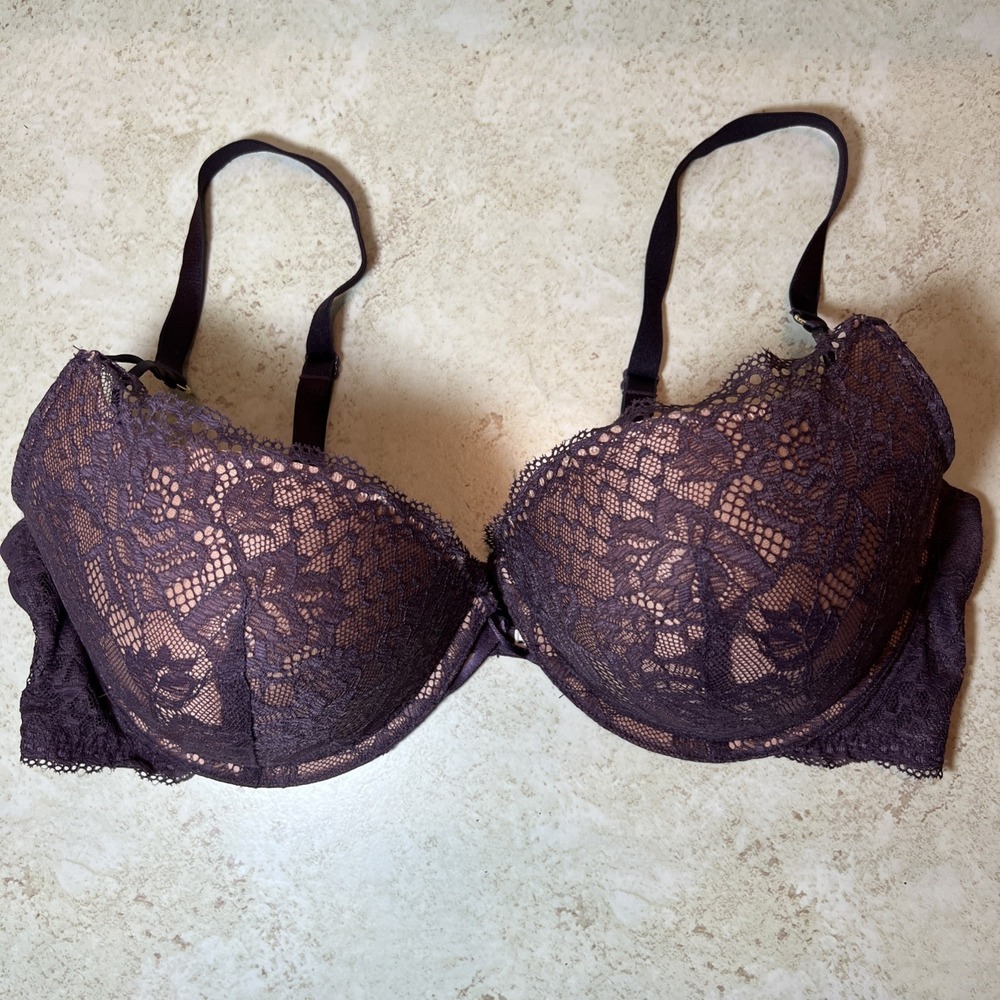 Adore Me Lace Push-Up Bra 38D Adjustable Straps Back Closure Purple EUC